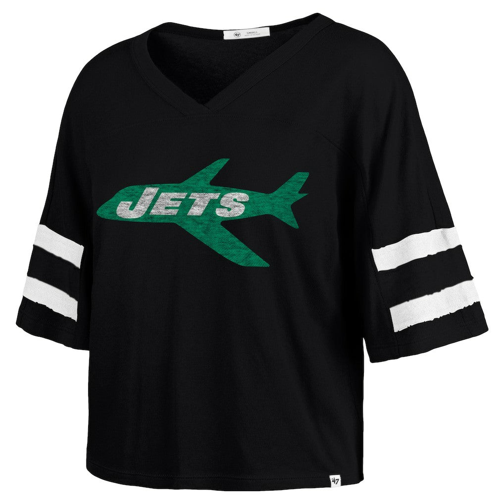 New York Jets '47 Women's Double Header Scout Cropped V-Neck T-Shirt - Black discount
