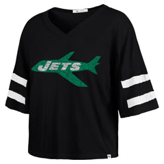 New York Jets '47 Women's Double Header Scout Cropped V-Neck T-Shirt - Black discount