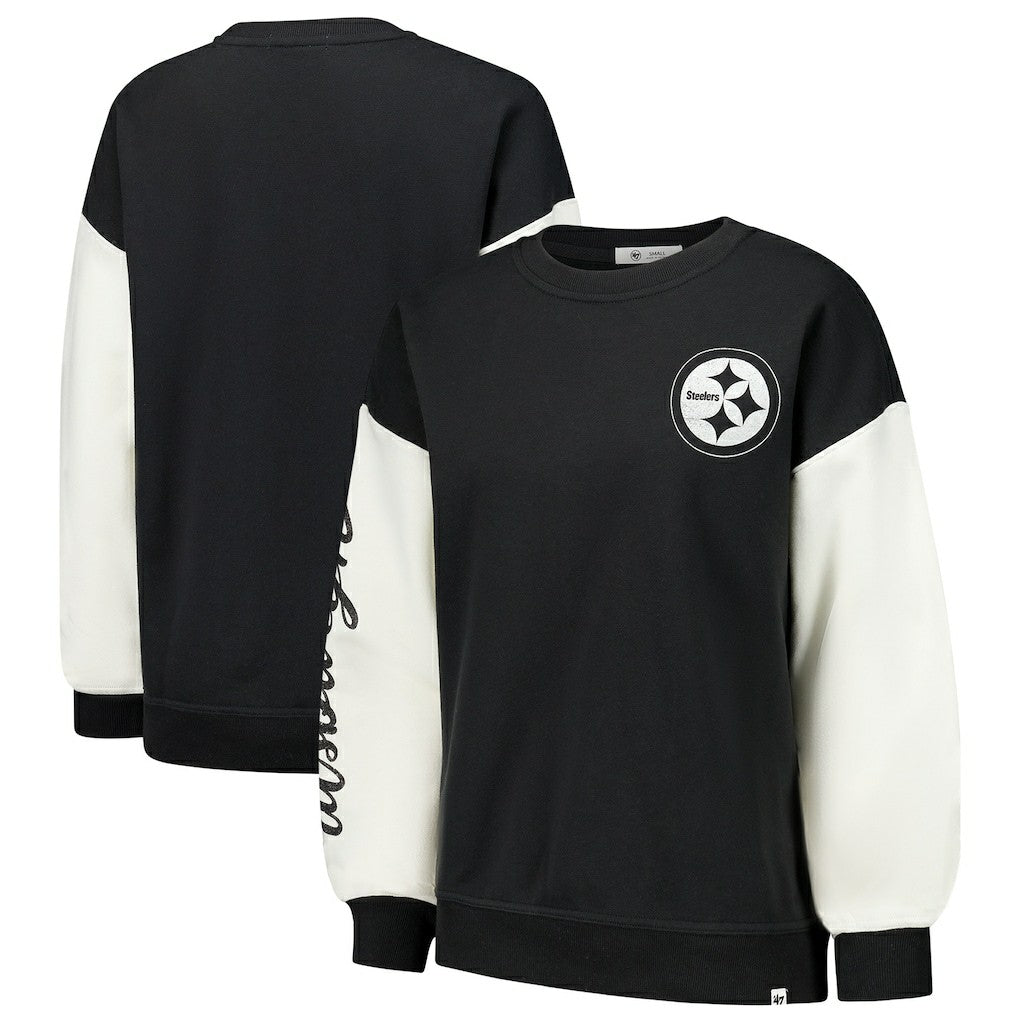 Pittsburgh Steelers '47 Women's Double Header Rise Andie Pullover Sweatshirt - Black on sale