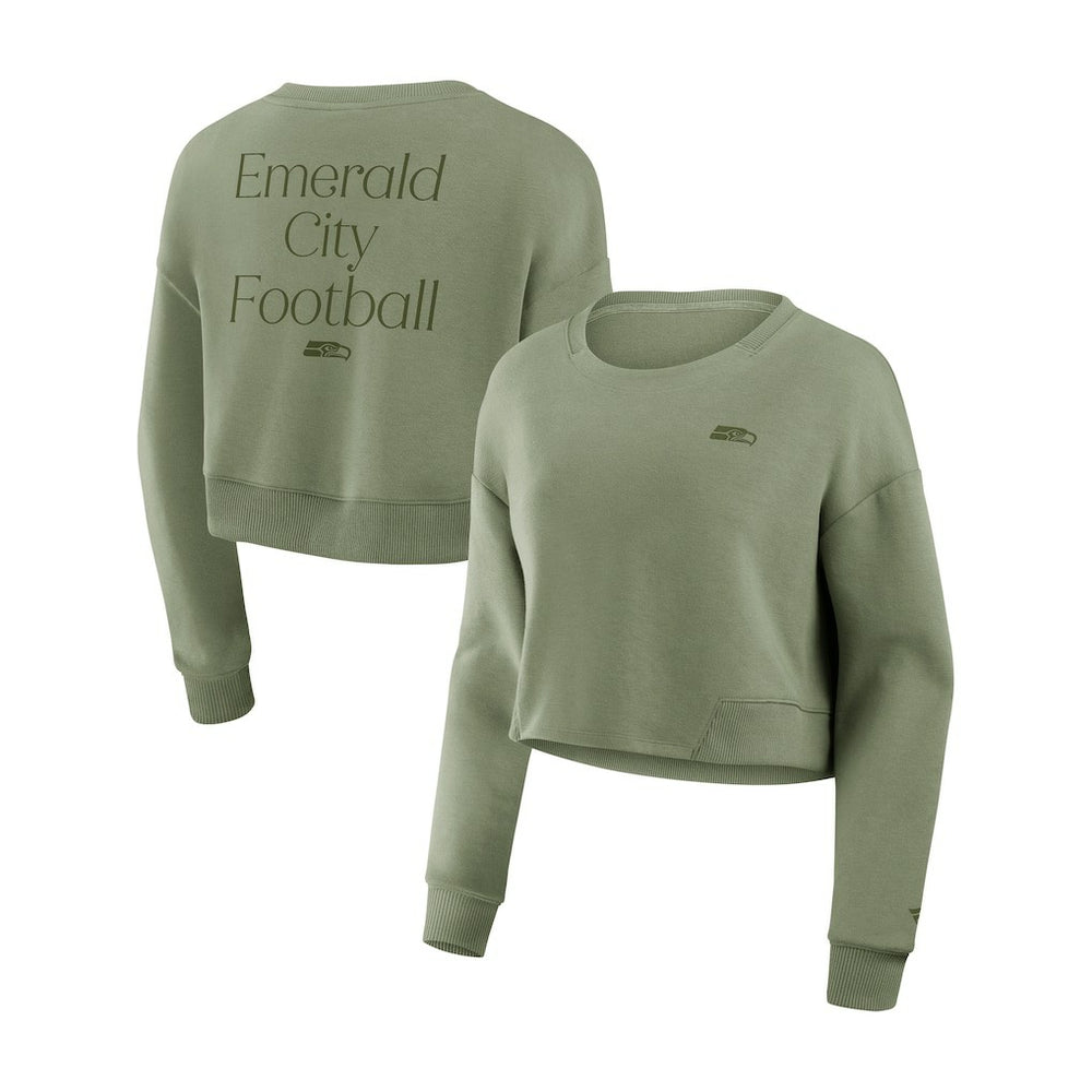Seattle Seahawks Women's Studio Tri-Blend Cropped Pullover Sweatshirt - Olive online