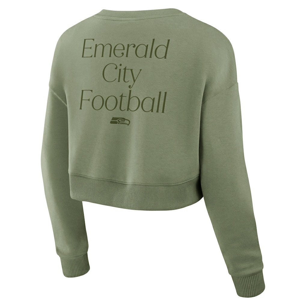 Seattle Seahawks Women's Studio Tri-Blend Cropped Pullover Sweatshirt - Olive online