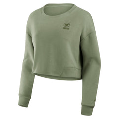 Green Bay Packers Women's Studio Tri-Blend Cropped Pullover Sweatshirt - Olive on sale