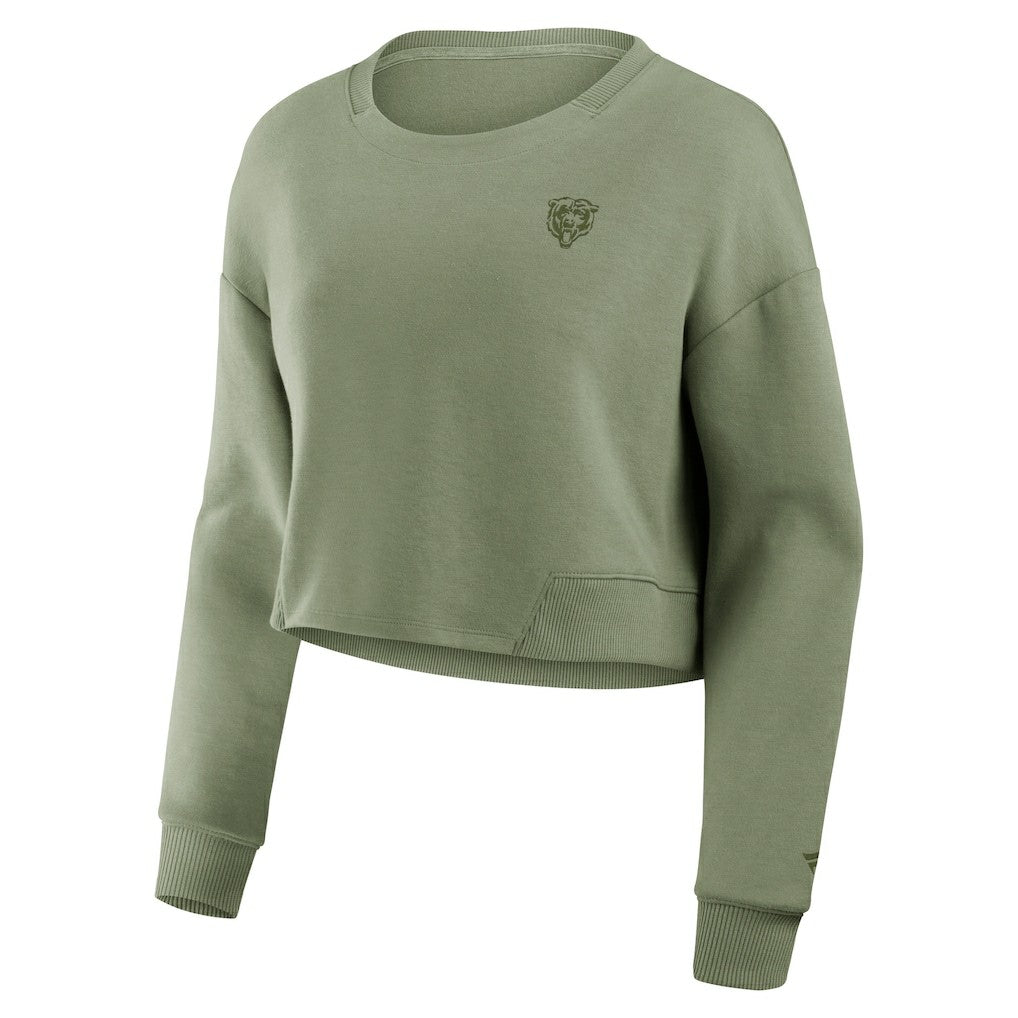 Chicago Bears Women's Studio Tri-Blend Cropped Pullover Sweatshirt - Olive sale