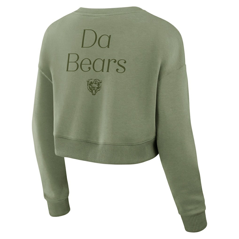 Chicago Bears Women's Studio Tri-Blend Cropped Pullover Sweatshirt - Olive sale
