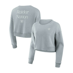 Las Vegas Raiders Women's Studio Tri-Blend Cropped Pullover Sweatshirt - Gray for sale