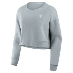 Las Vegas Raiders Women's Studio Tri-Blend Cropped Pullover Sweatshirt - Gray for sale