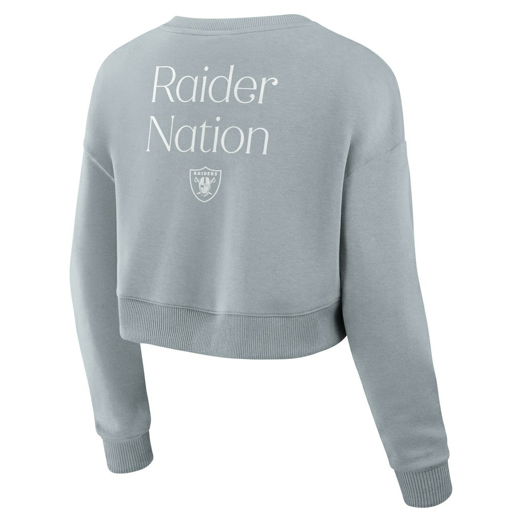 Las Vegas Raiders Women's Studio Tri-Blend Cropped Pullover Sweatshirt - Gray for sale