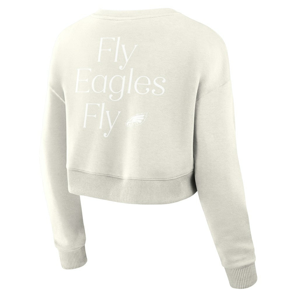Philadelphia Eagles Women's Studio Tri-Blend Cropped Pullover Sweatshirt - Cream discount