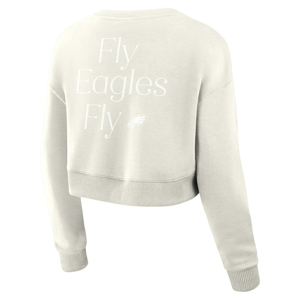 Philadelphia Eagles Women's Studio Tri-Blend Cropped Pullover Sweatshirt - Cream discount