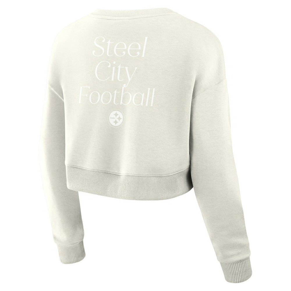 Pittsburgh Steelers Women's Studio Tri-Blend Cropped Pullover Sweatshirt - Cream cheap