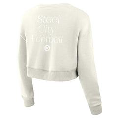 Pittsburgh Steelers Women's Studio Tri-Blend Cropped Pullover Sweatshirt - Cream cheap