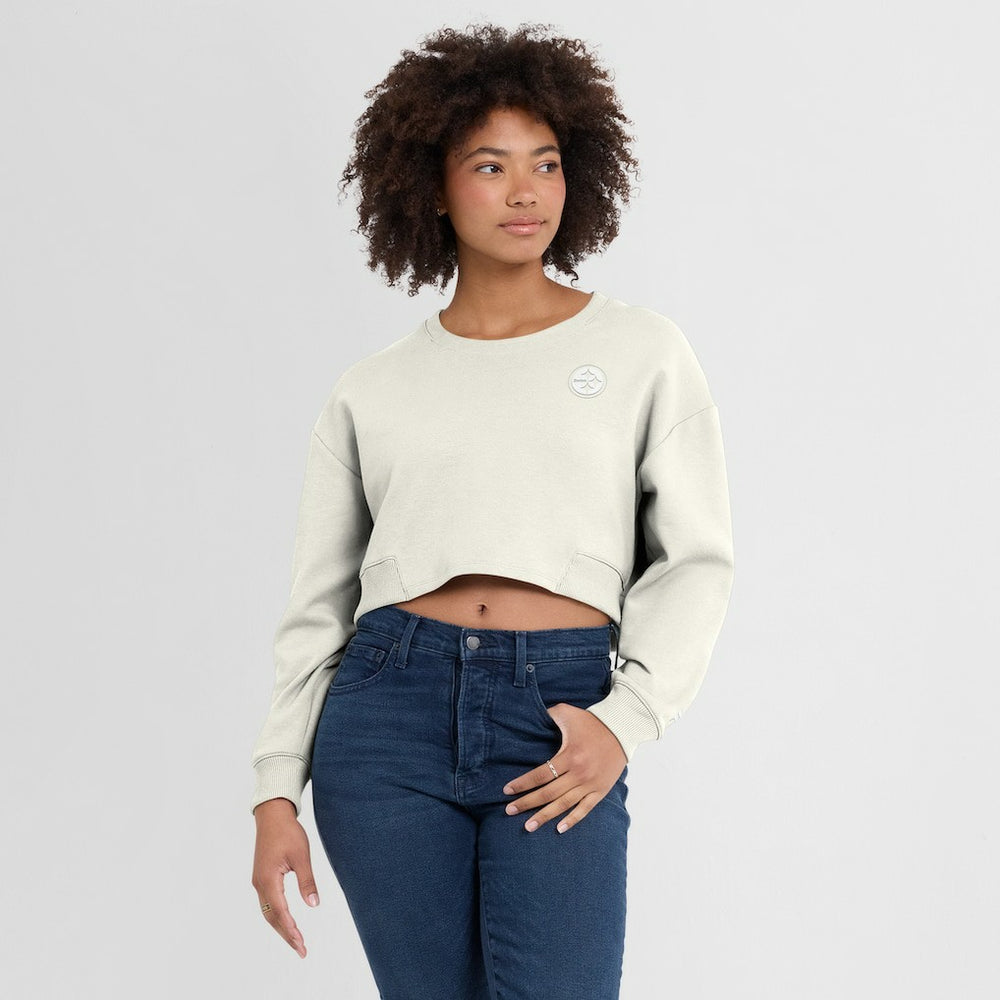 Pittsburgh Steelers Women's Studio Tri-Blend Cropped Pullover Sweatshirt - Cream cheap