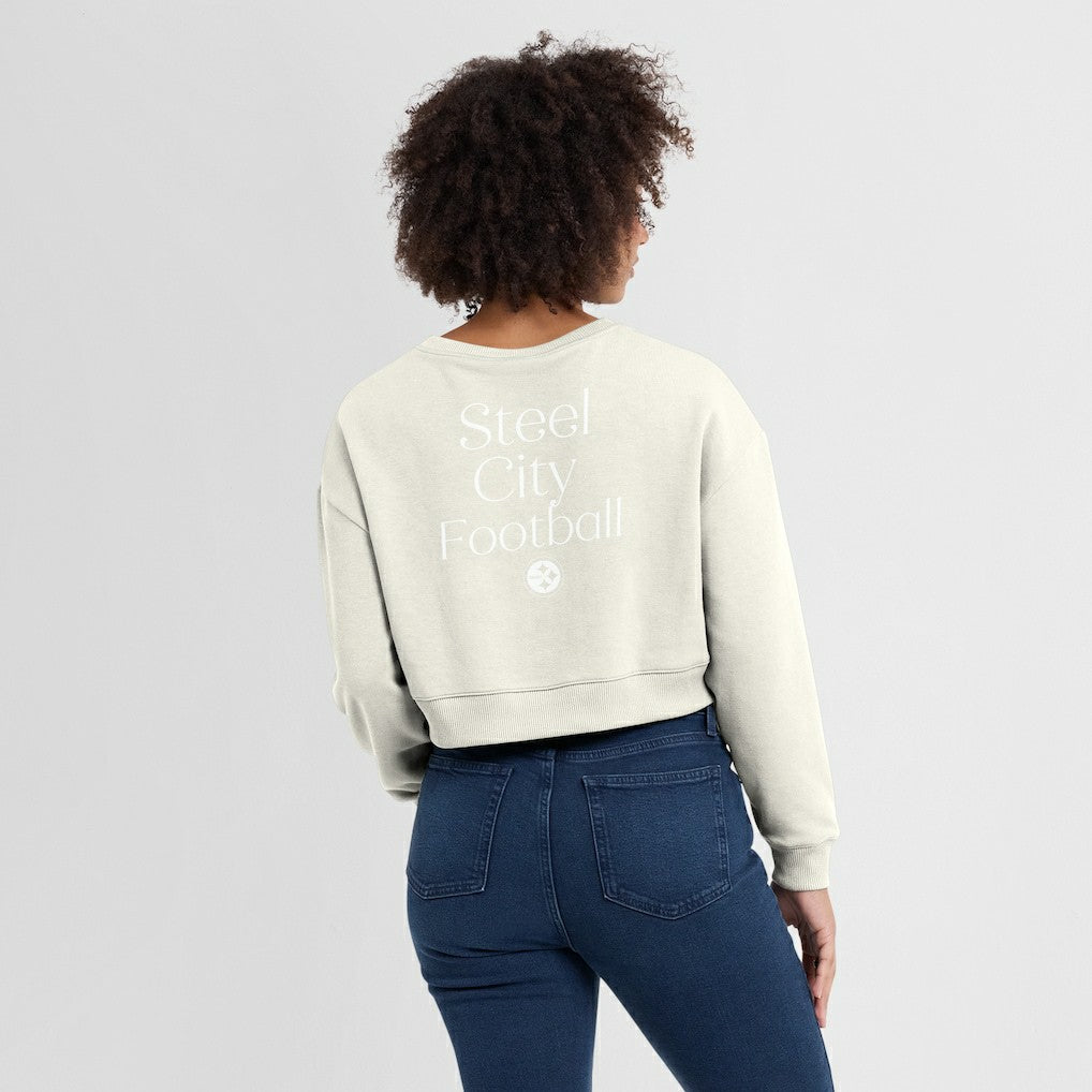 Pittsburgh Steelers Women's Studio Tri-Blend Cropped Pullover Sweatshirt - Cream cheap