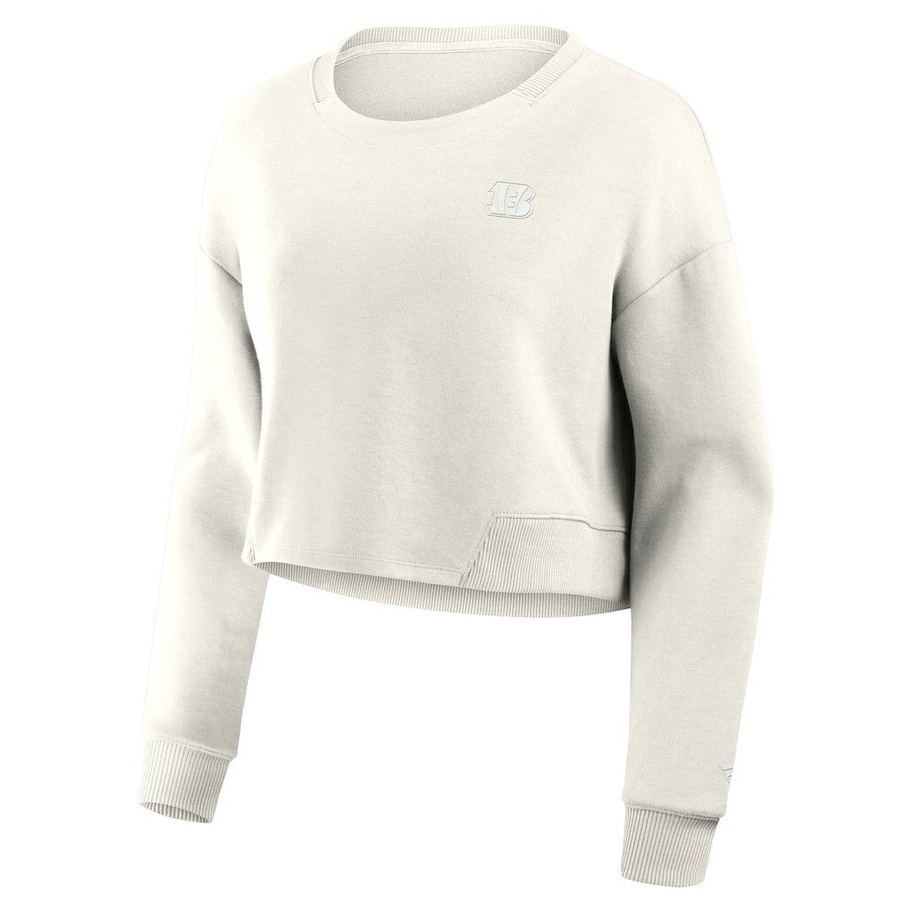 Cincinnati Bengals Women's Studio Tri-Blend Cropped Pullover Sweatshirt - Cream outlet
