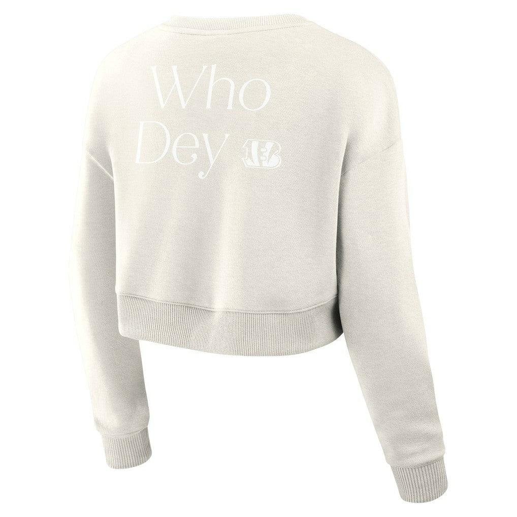 Cincinnati Bengals Women's Studio Tri-Blend Cropped Pullover Sweatshirt - Cream outlet