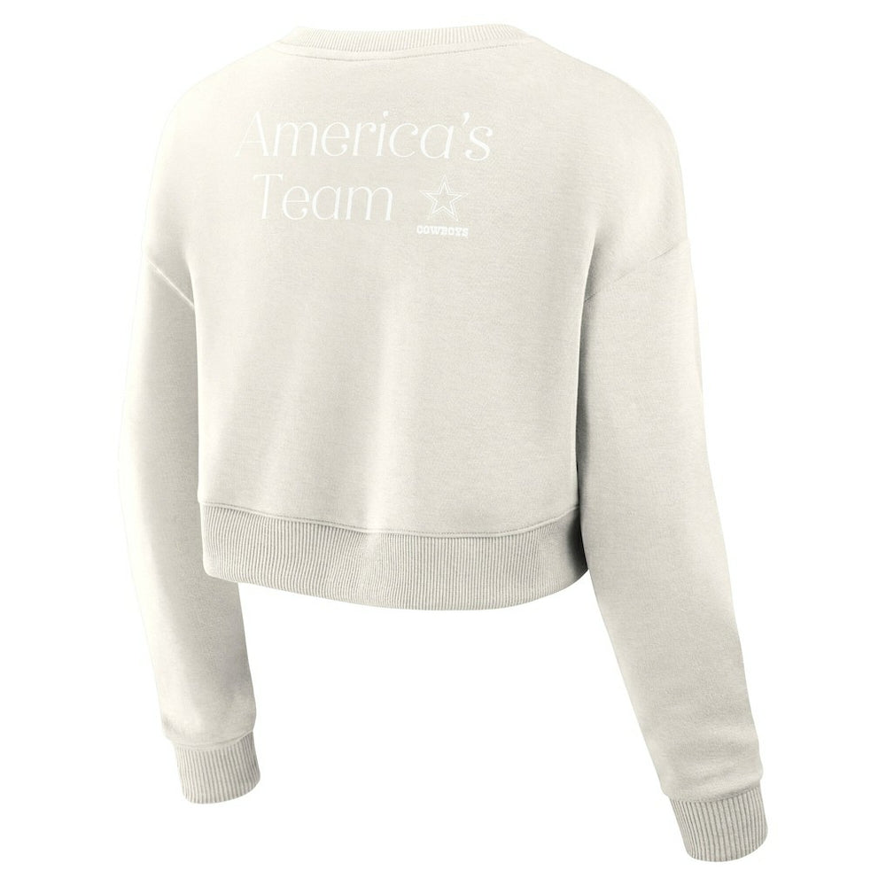 Dallas Cowboys Women's Studio Tri-Blend Cropped Pullover Sweatshirt - Cream discount