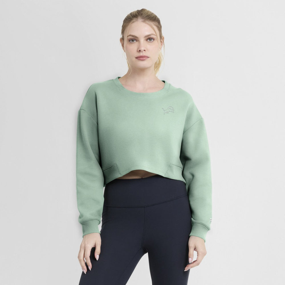 Detroit Lions Women's Studio Tri-Blend Cropped Pullover Sweatshirt - Mint on sale