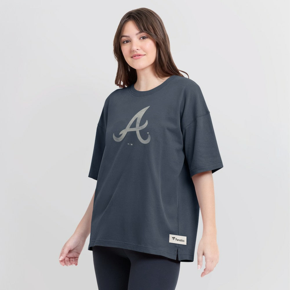 Atlanta Braves Women's Oversized Elements Raw Edge Future Ground T-Shirt - Blue