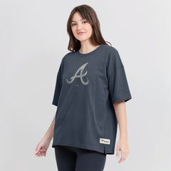 Atlanta Braves Women's Oversized Elements Raw Edge Future Ground T-Shirt - Blue