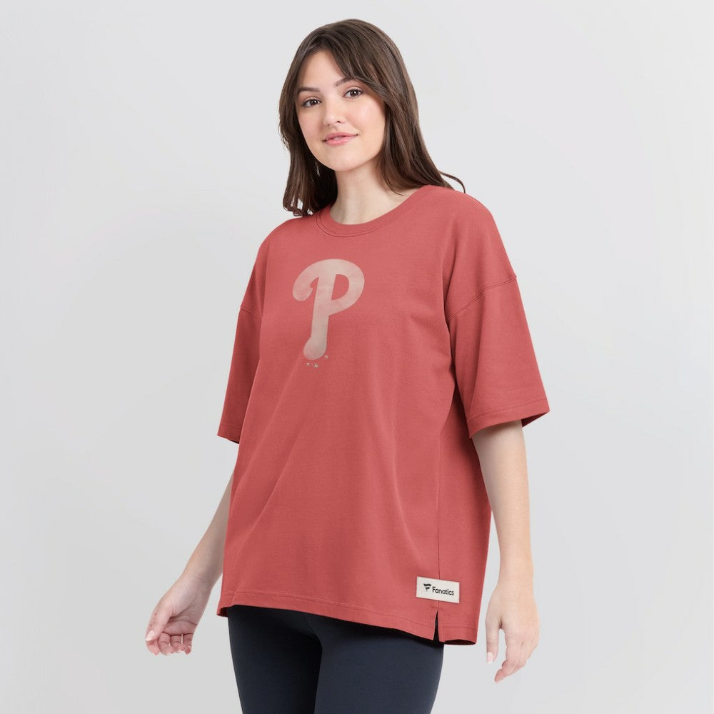 Philadelphia Phillies Women's Oversized Elements Raw Edge Future Ground T-Shirt - Red