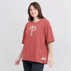 Philadelphia Phillies Women's Oversized Elements Raw Edge Future Ground T-Shirt - Red