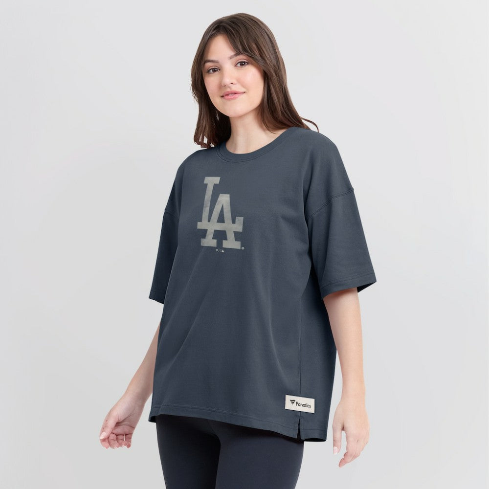 Los Angeles Dodgers Women's Oversized Elements Raw Edge Future Ground T-Shirt - Blue