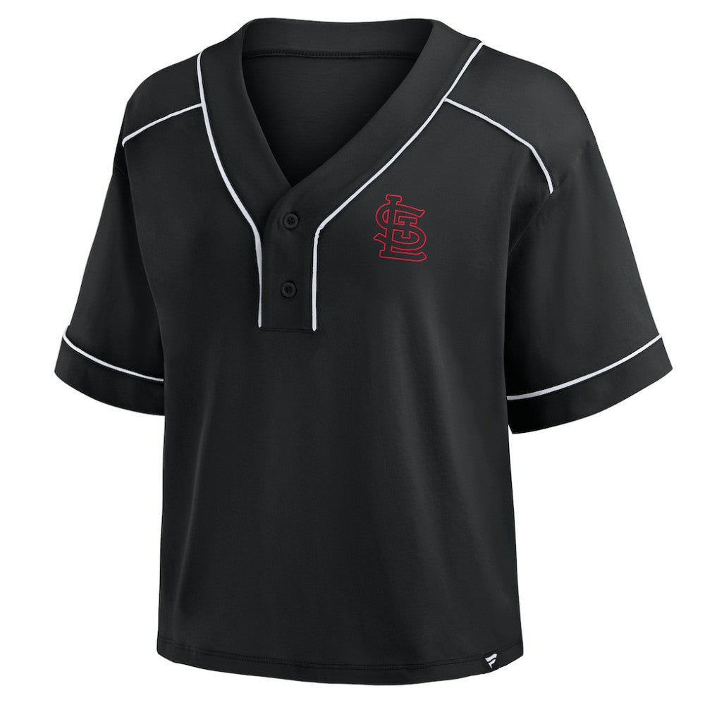 St. Louis Cardinals Women's Oversized Champ Game Cropped  V-Neck T-Shirt - Black
