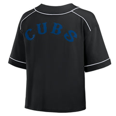 Chicago Cubs Women's Oversized Champ Game Cropped  V-Neck T-Shirt - Black