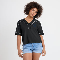 Chicago Cubs Women's Oversized Champ Game Cropped  V-Neck T-Shirt - Black