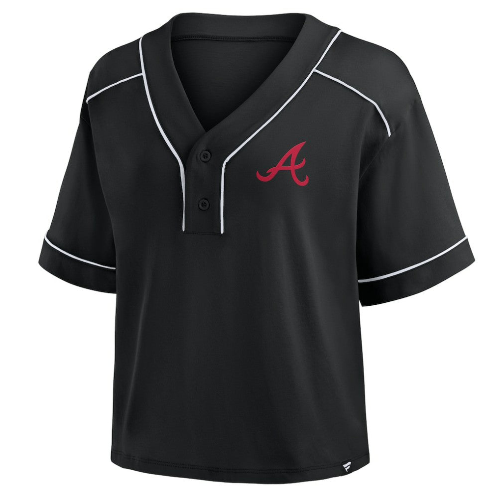 Atlanta Braves Women's Oversized Champ Game Cropped  V-Neck T-Shirt - Black