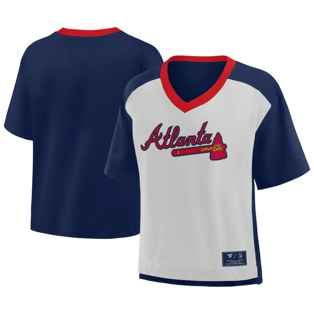 Atlanta Braves Oversized Race To Win V-Neck T-Shirt - Navy/Graphite