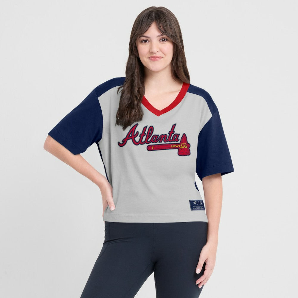 Atlanta Braves Oversized Race To Win V-Neck T-Shirt - Navy/Graphite