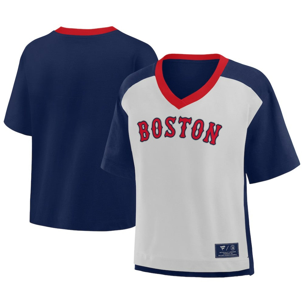 Boston Red Sox Oversized Race To Win V-Neck T-Shirt - Navy/Graphite