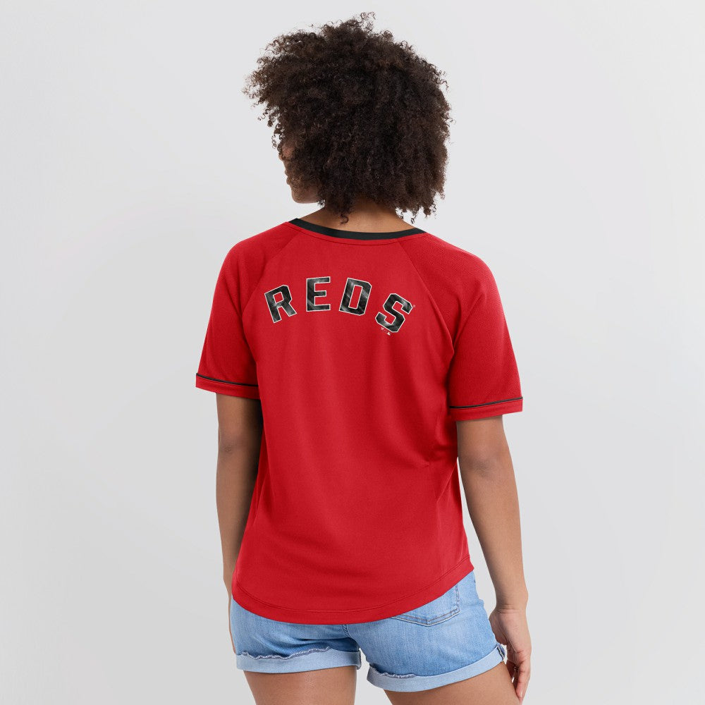 Cincinnati Reds Women's League Diva Star Raglan V-Neck T-Shirt - Red