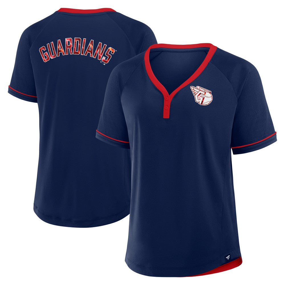 Cleveland Guardians Women's League Diva Star Raglan V-Neck T-Shirt - Navy