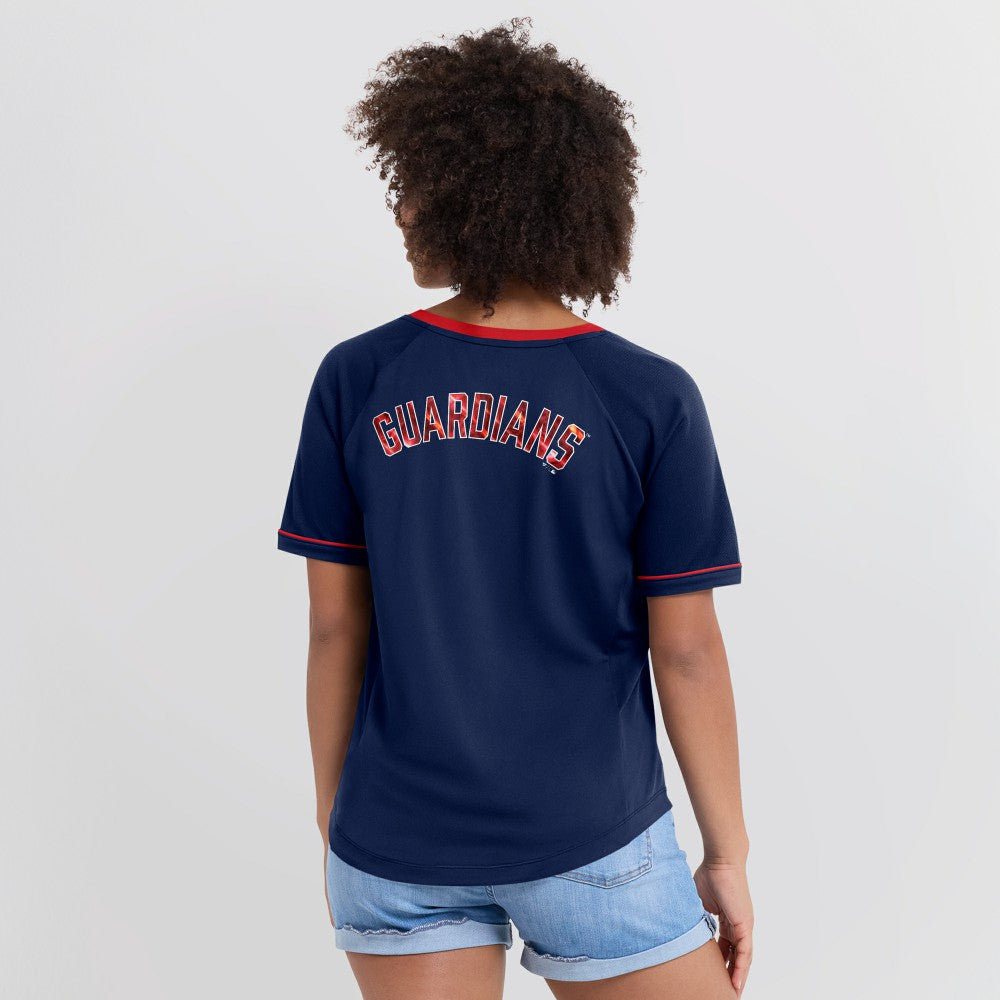 Cleveland Guardians Women's League Diva Star Raglan V-Neck T-Shirt - Navy