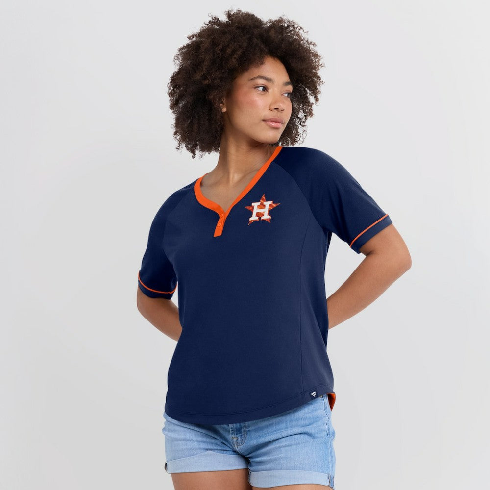 Houston Astros Women's League Diva Star Raglan V-Neck T-Shirt - Navy