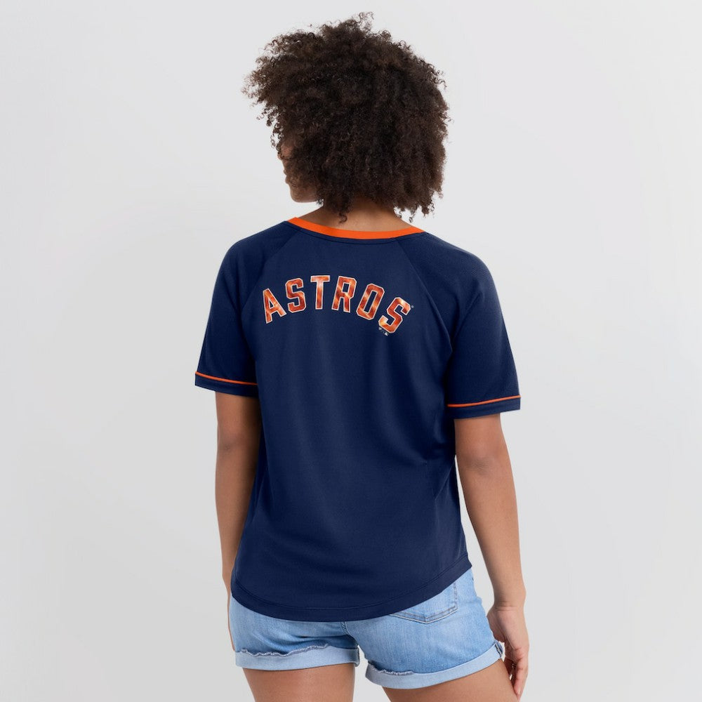 Houston Astros Women's League Diva Star Raglan V-Neck T-Shirt - Navy