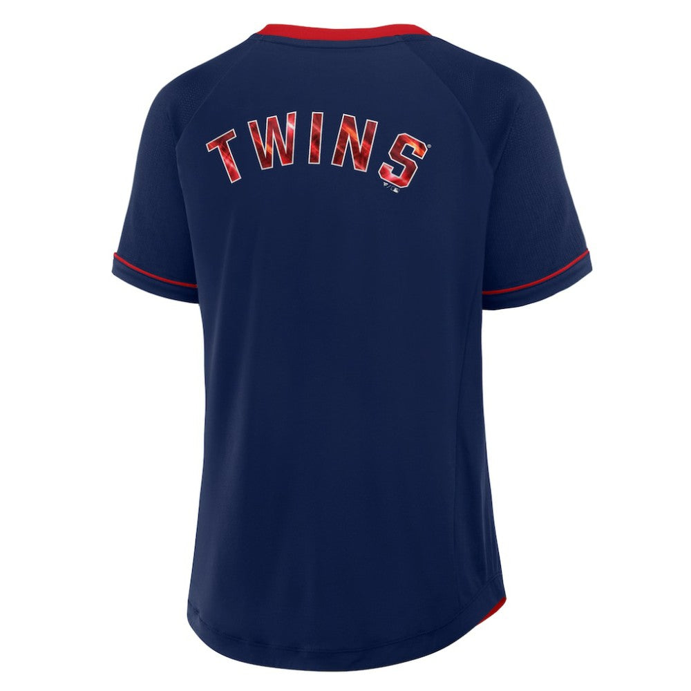 Minnesota Twins Women's League Diva Star Raglan V-Neck T-Shirt - Navy