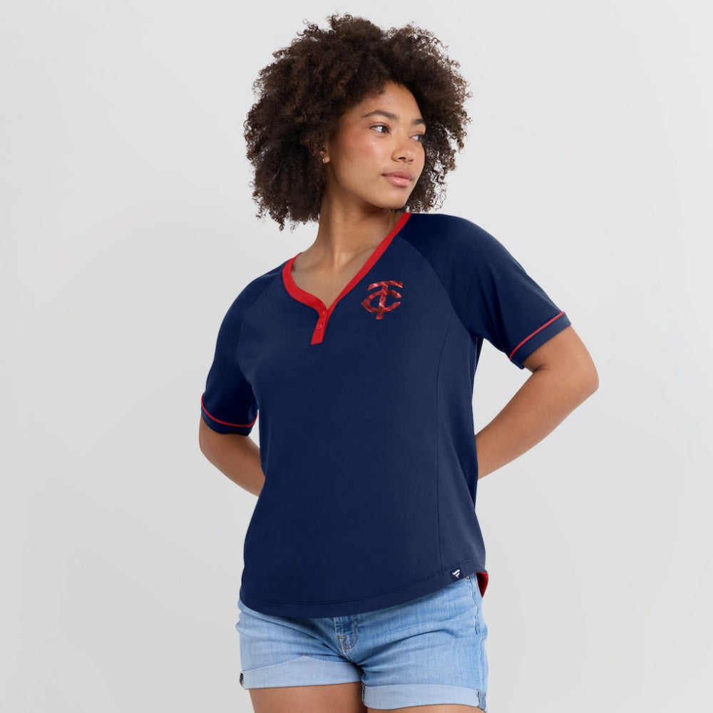 Minnesota Twins Women's League Diva Star Raglan V-Neck T-Shirt - Navy