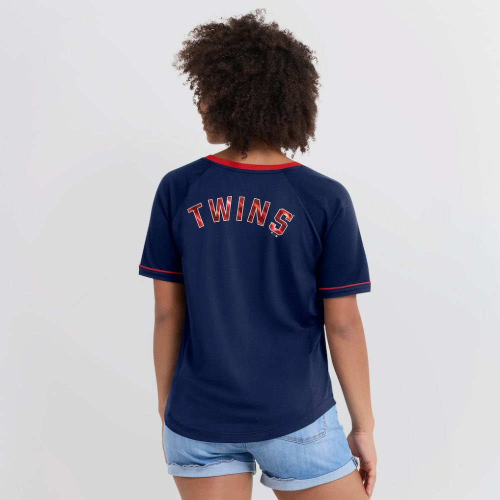Minnesota Twins Women's League Diva Star Raglan V-Neck T-Shirt - Navy