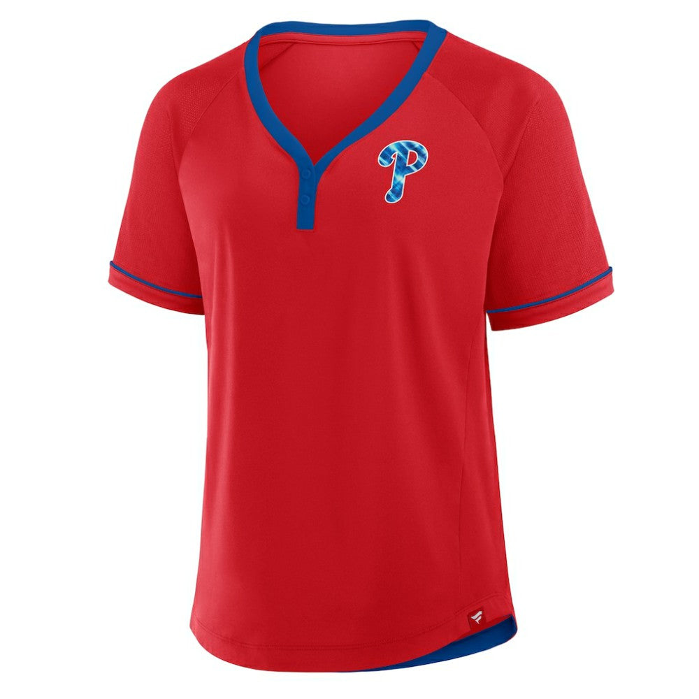 Philadelphia Phillies Women's League Diva Star Raglan V-Neck T-Shirt - Red