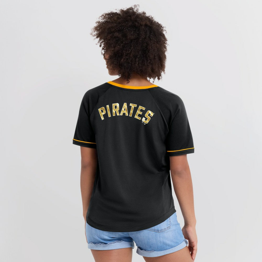 Pittsburgh Pirates Women's League Diva Star Raglan V-Neck T-Shirt - Black