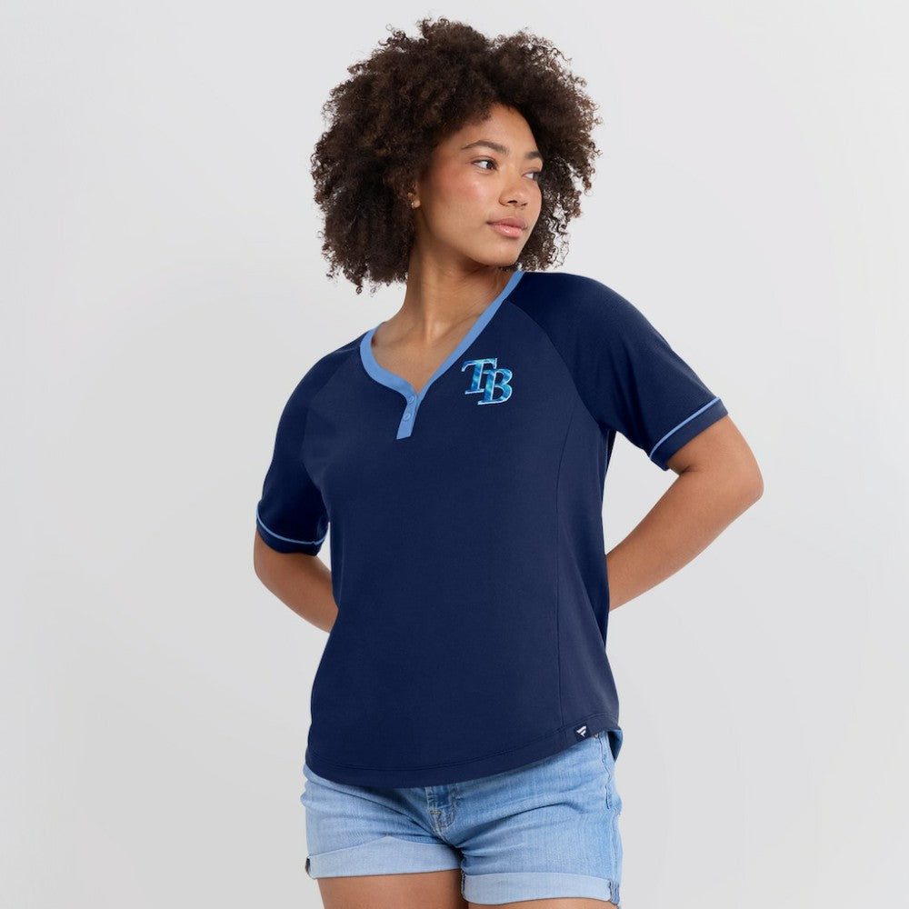 Tampa Bay Rays Women's League Diva Star Raglan V-Neck T-Shirt - Navy