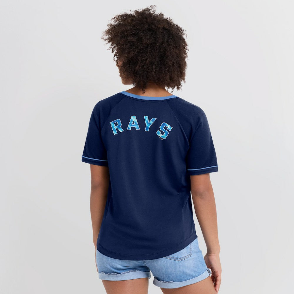 Tampa Bay Rays Women's League Diva Star Raglan V-Neck T-Shirt - Navy