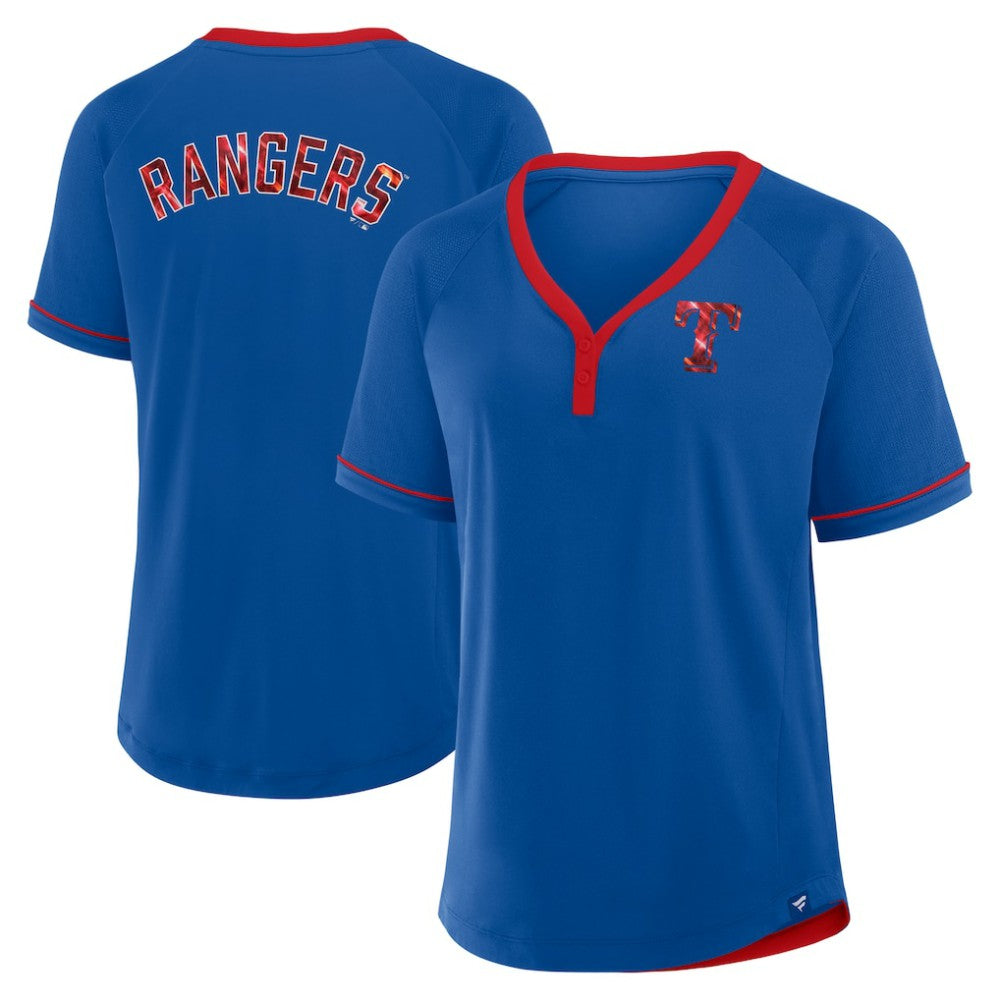 Texas Rangers Women's League Diva Star Raglan V-Neck T-Shirt - Royal