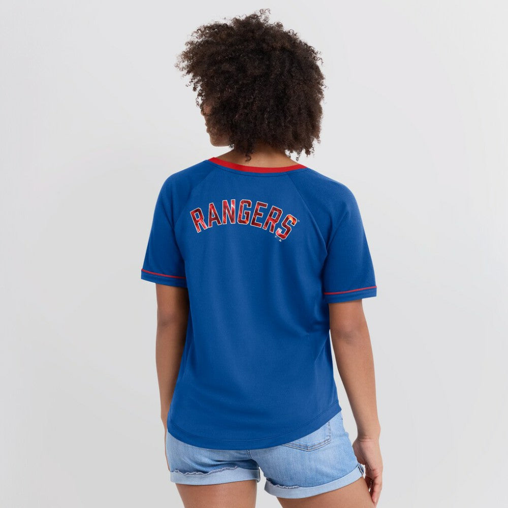 Texas Rangers Women's League Diva Star Raglan V-Neck T-Shirt - Royal