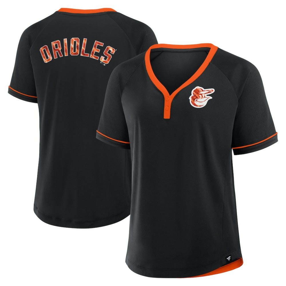 Baltimore Orioles Women's League Diva Star Raglan V-Neck T-Shirt - Black