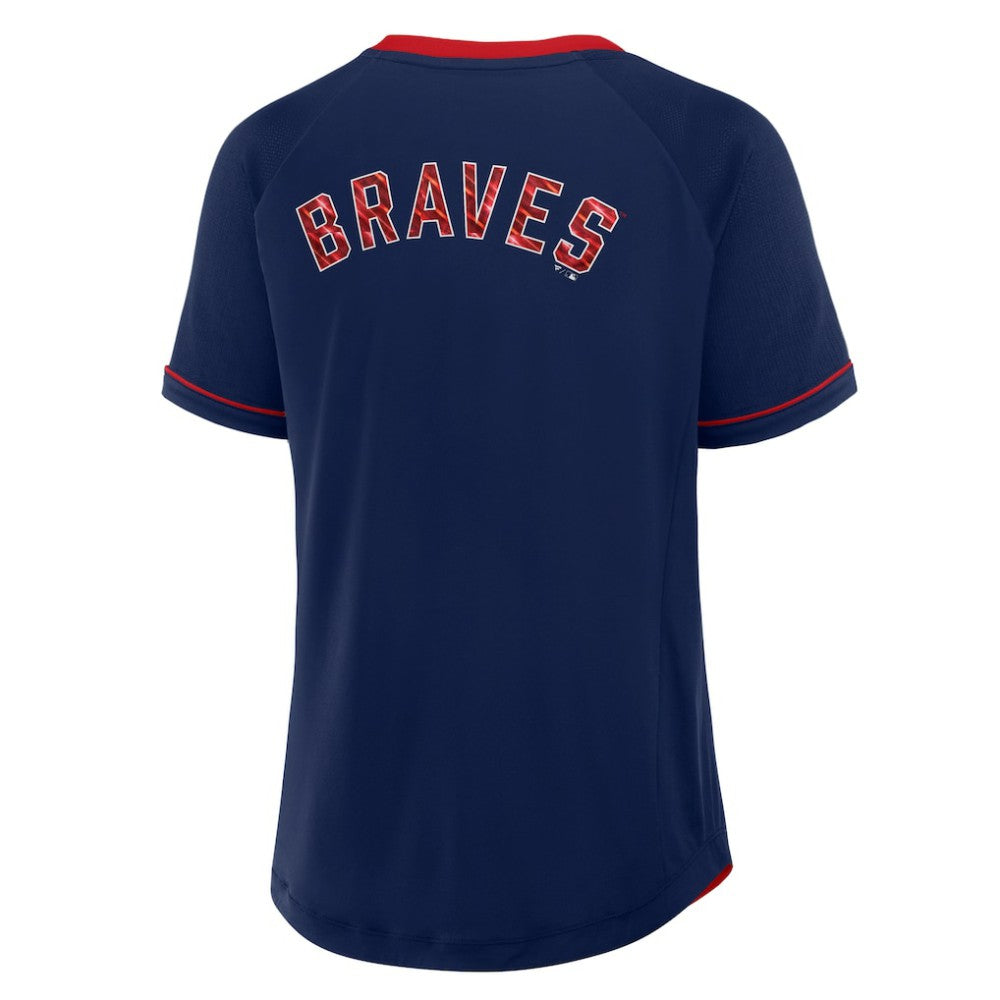 Atlanta Braves Women's League Diva Star Raglan V-Neck T-Shirt - Navy