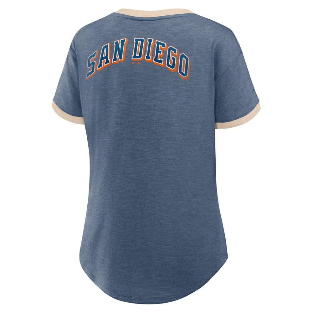 San Diego Padres Women's Binge Worthy Stadium Slub V-Neck T-Shirt - Navy